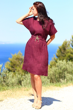 Czech dress with batwing sleeves flattering, timeless cut knee-length A-line skirt crossed, batwing sleeves cuffs at the ends